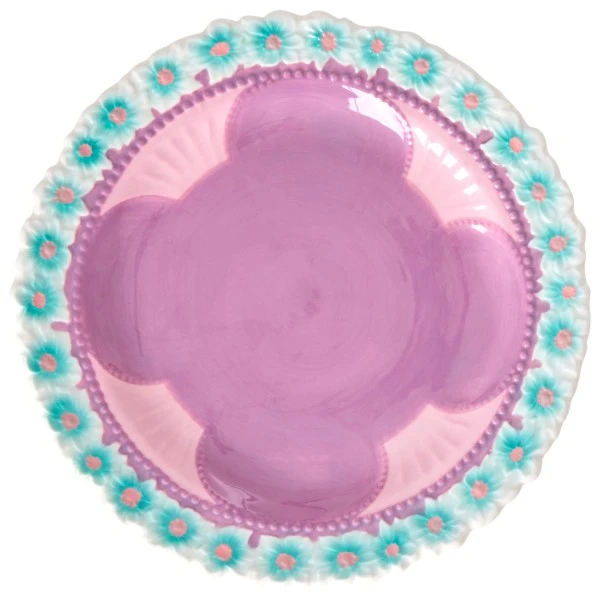 Rice Ceramic Lunch Plate With Embossed Flower Design - Plate 3 Rice Ceramic Lunch Plate With Embossed Flower Design - Plate