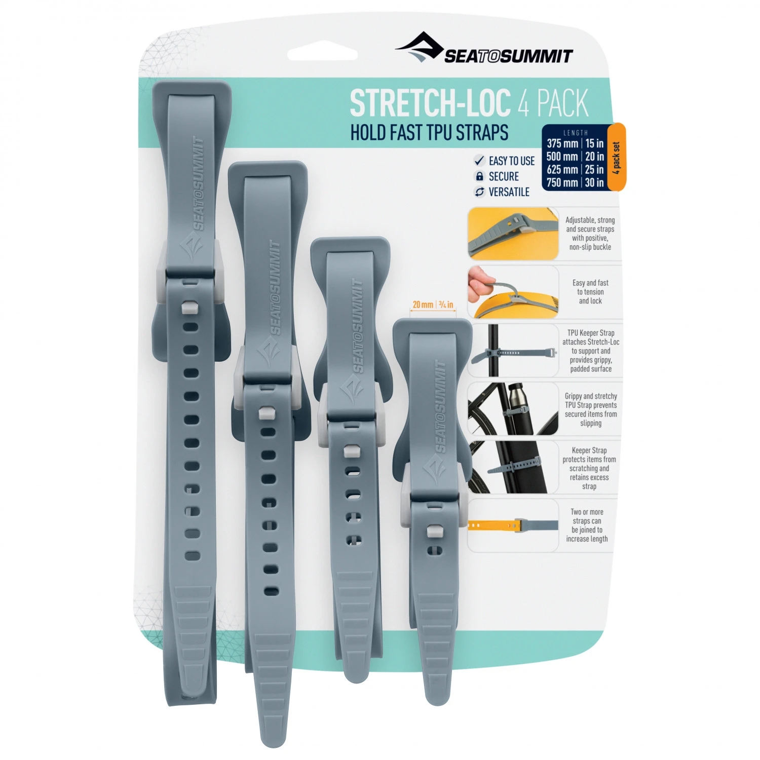 Sea To Summit Stretch-Loc Set 4-Pack - Lashing Strap 4 Sea To Summit Stretch-Loc Set 4-Pack - Lashing Strap - Image 2